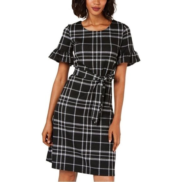 Plaid print ruffle sleeve dress - Picture 1 of 9